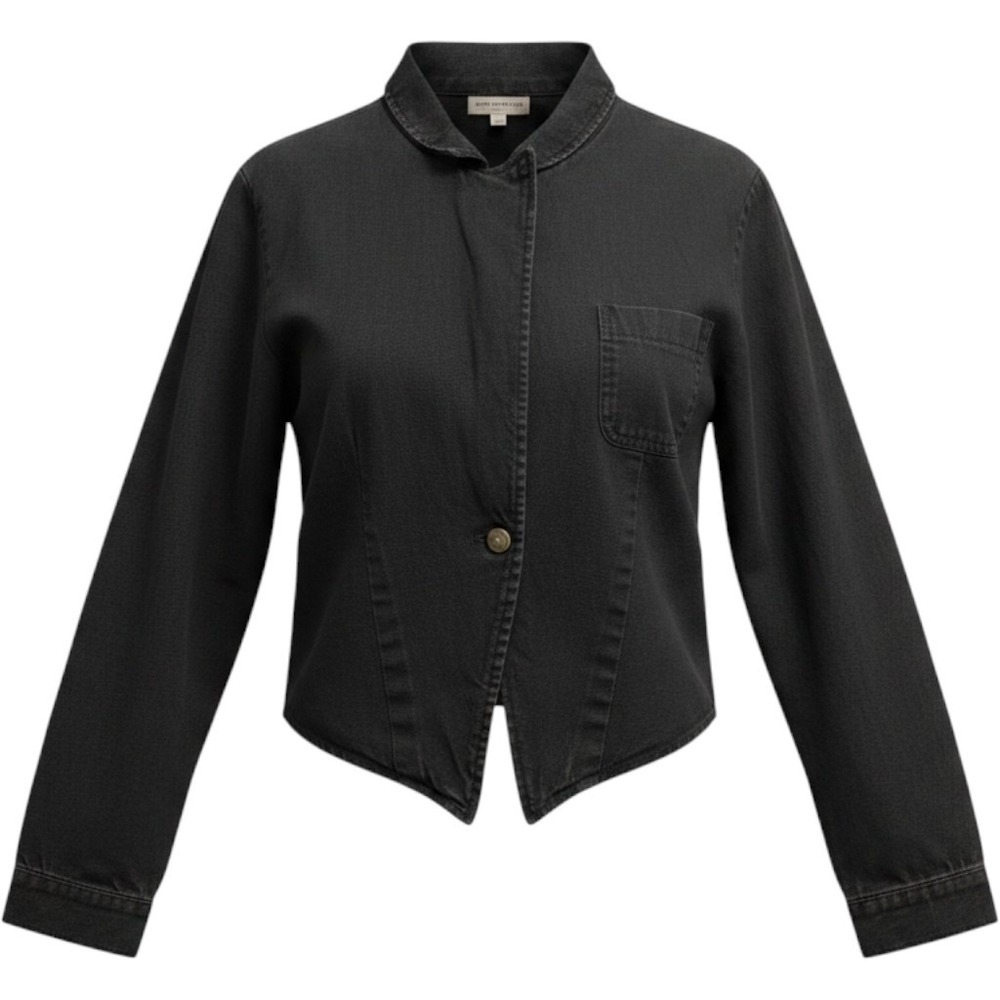 VTG Apostrophe Women Black Denim Cropped Jacket Y2K Whimsigoth Avant-Garde